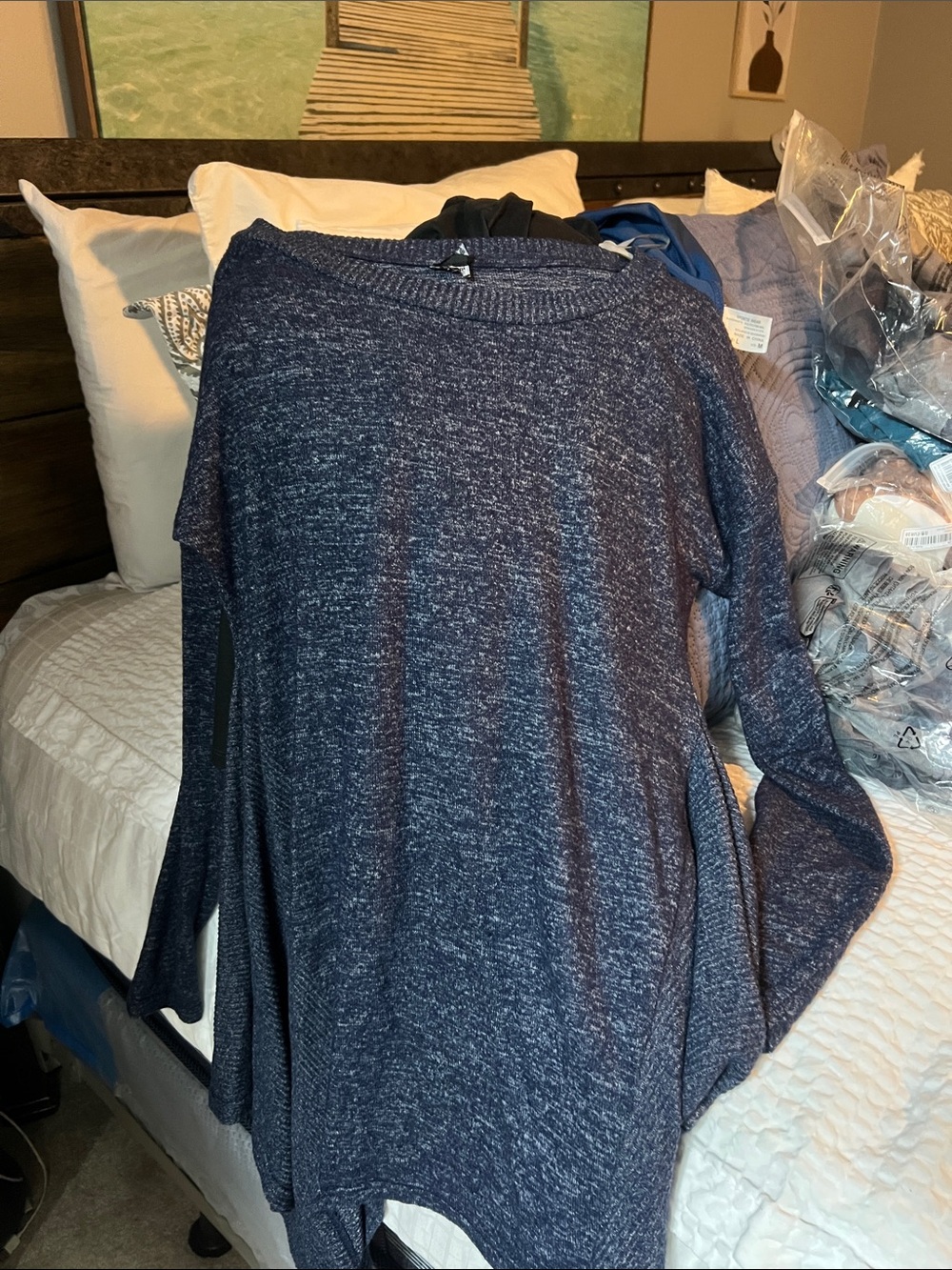 Women's Navy Knit Sweater - Casual Long Sleeve